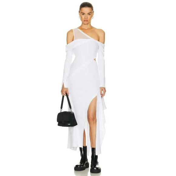 JONATHAN SIMKHAI Tinsley Buttoned Gown in Optical White Small New Womens Midi - Picture 1 of 16